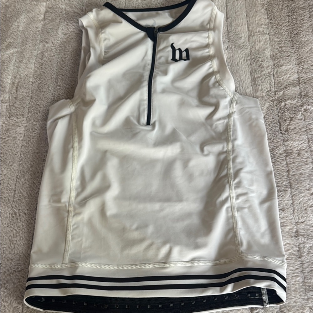 Wattie Ink White Sleeveless Triathlon Top with Black Trim men’s small